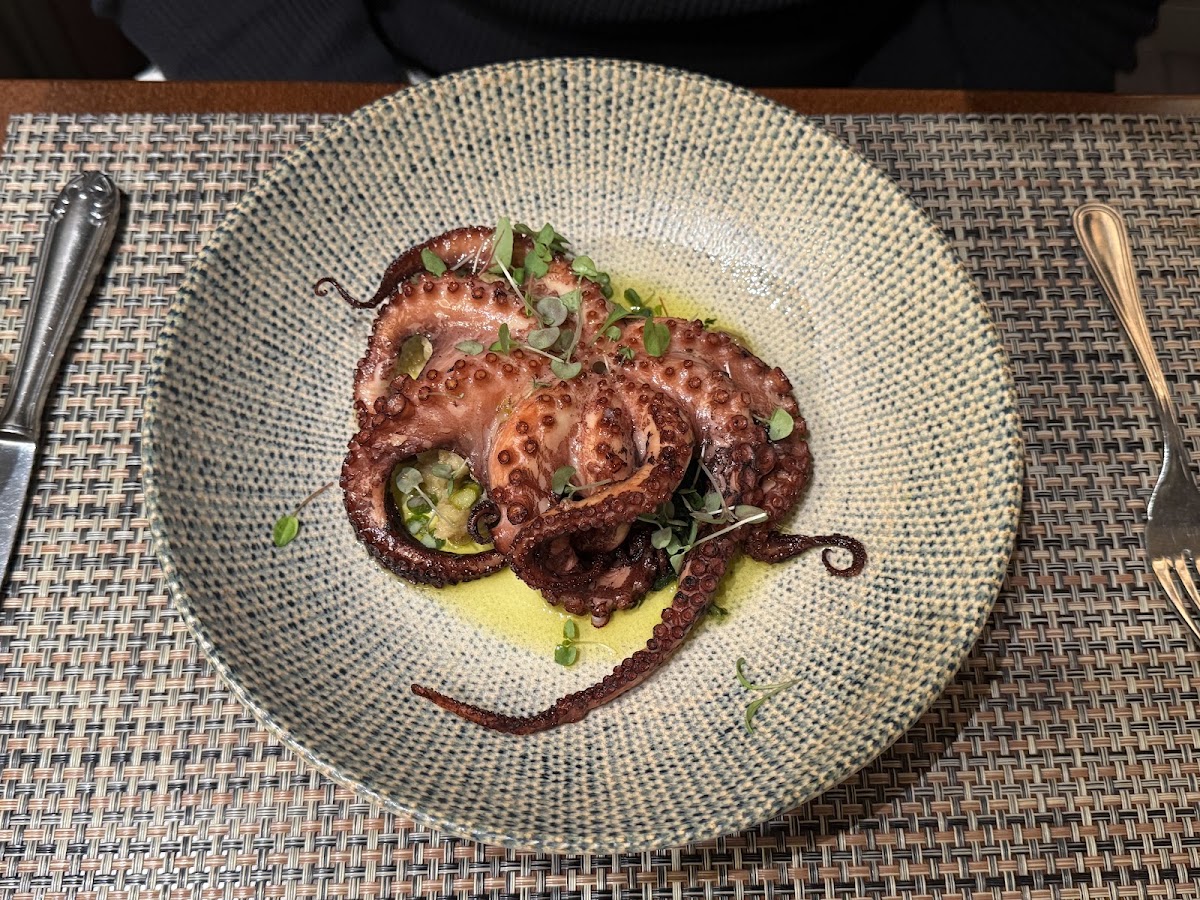 Grilled octopus with olive oil and roasted potatoes